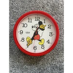 VTG Working Lorus Mickey Mouse Wall Clock Quartz Red 10.5" Japan Disney